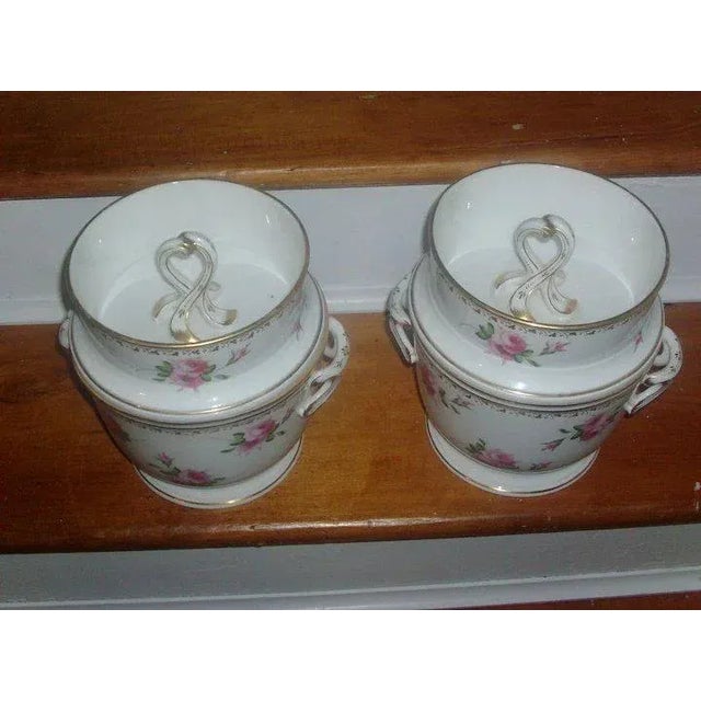 Ceramic 19th Century French Empire Locre Old Paris Porcelain Rose Vase Shape Fruit Coolers - A Pair For Sale - Image 7 of 11