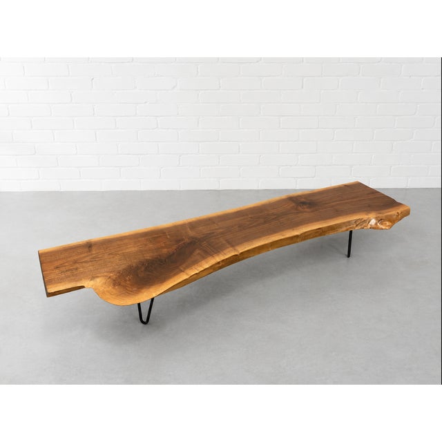 Mid-Century Modern Extra Long Sculptural Live Edge Wood Bench or Long Coffee Table Hairpin Legs For Sale - Image 3 of 12