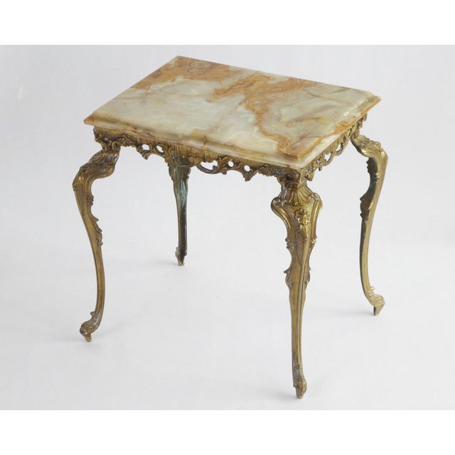 Small Vintage Hollywood Regency Rectangular Onyx Side Table with Brass, 1950s For Sale - Image 9 of 9