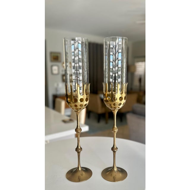 Mid-Century Modern Brass and Glass Hurricane Candles Holders by Bijørn Wiinblad For Sale - Image 3 of 14