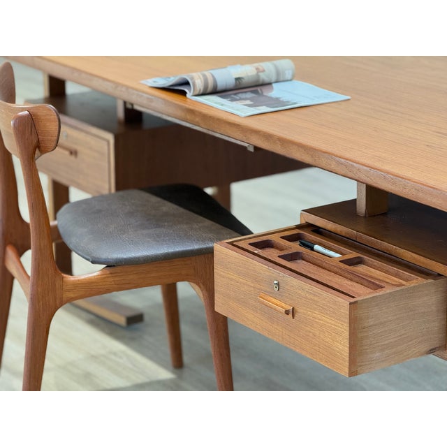 Brown Large Danish Executive Desk in Teak by Jørgen Clausen for Brande Møbelfabrik, 1950s For Sale - Image 8 of 12