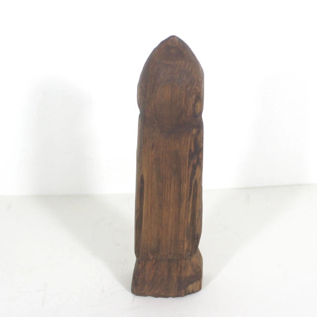 Rustic Vintage Carved Wood Monk Sculpture Primitive Rustic With Patina For Sale - Image 3 of 8