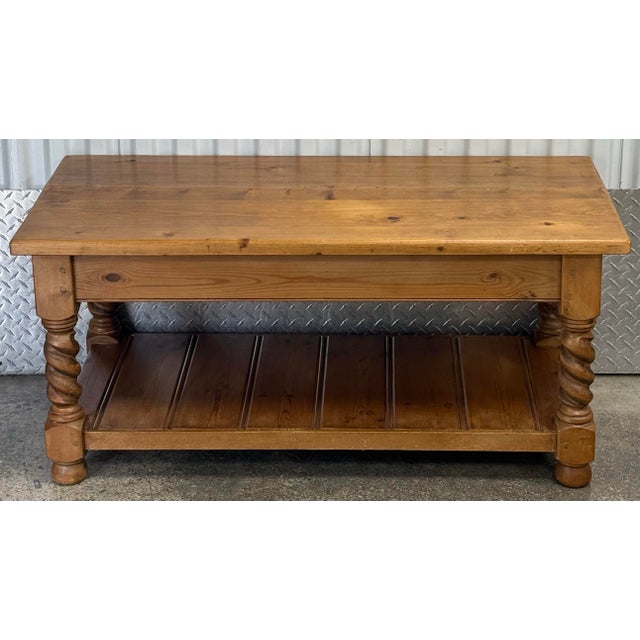Late 20th Century Scrubbed Pine Farmhouse Barley Twist Coffee Table For Sale In New York - Image 6 of 10