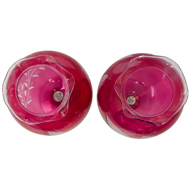 Set of 2 Grand 8" Princess House "Heritage" Cranberry Glass Rose Bowls - Circa 1974 For Sale - Image 11 of 11