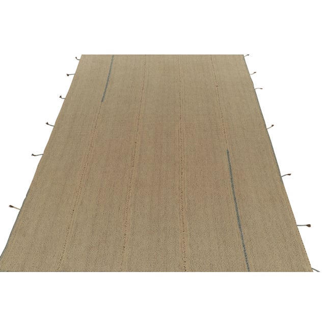 Modern Rug & Kilim’s Contemporary Kilim in Sandy Solid Beige-Brown With Blue Accents For Sale - Image 3 of 7