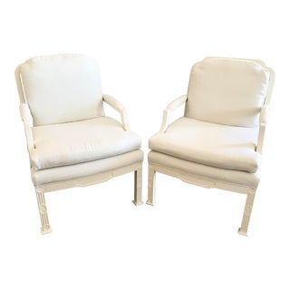 Regency Chippendale Club Chairs Ivory Lacquered and Todd Hase Upholstery - a Pair For Sale