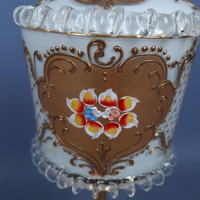 Murano Glass Vase or Centerpiece with Lid in Pure Gold and Floral Decor, 1950s For Sale - Image 14 of 16