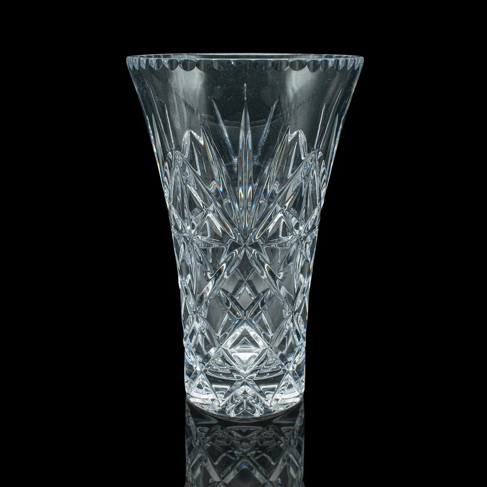 Tall Vintage Display Vase, English, Cut Crystal Glass, Flower