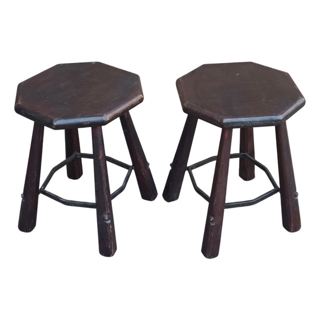 Vintage Brutalist Stools, 1970s, Set of 2 For Sale
