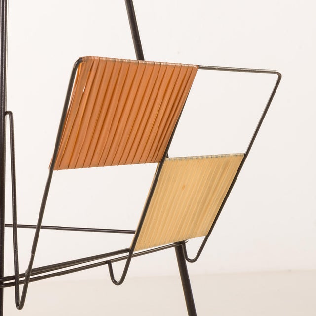 Mid-Century Italian Floor Lamp in Brass and Opaline Glass with Newspaper Rack in the style of Stilnovo, 1960s For Sale - Image 9 of 11