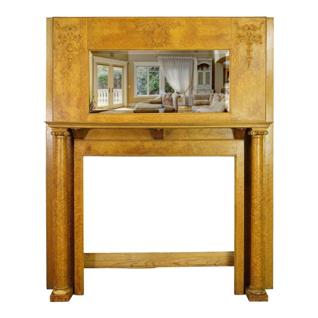 Vintage Victorian Birds Eye Maple Mantel With Beveled Mirror For Sale