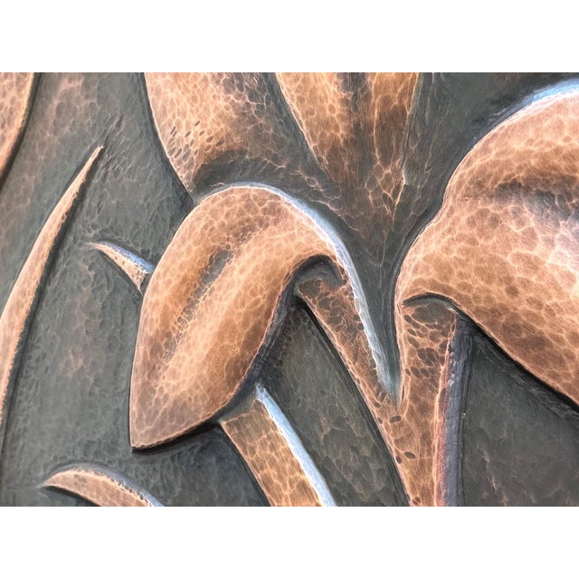 Copper Metal Wall Relief With Flowers & Architecture For Sale - Image 8 of 15