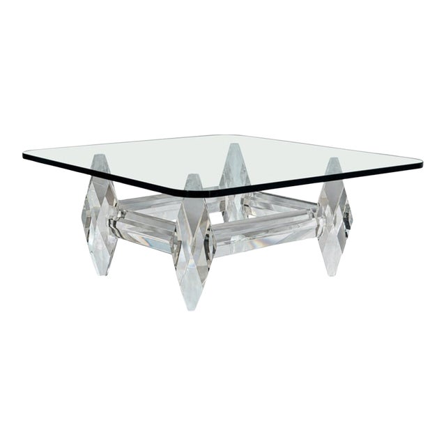 Amparo Calderon Tapia “Diamante” Sculptural Lucite & Glass Coffee Table For Sale