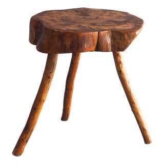 Vintage French Elm Wood Trunk Side Table, 1960s For Sale