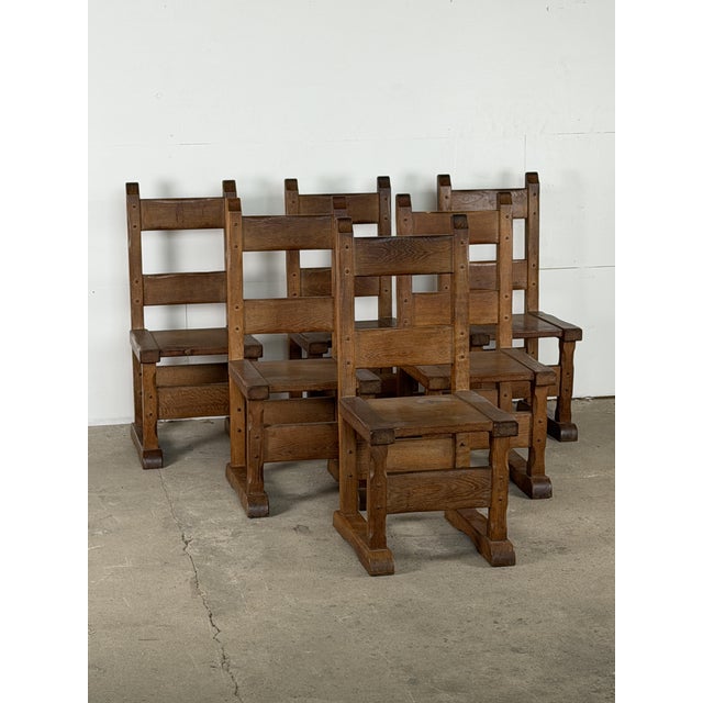 Vintage Dutch Brutalist Oak Dining Chairs, Set of 6 For Sale - Image 5 of 11