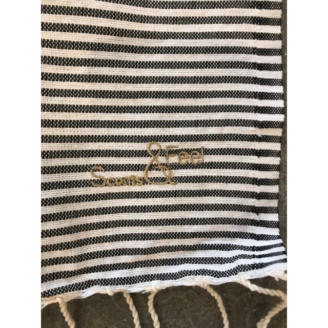 2020s Handwoven Turkish Fouta Bath Towel Off White With Black Stripes and Fringe by Scents & Feel For Sale - Image 5 of 8