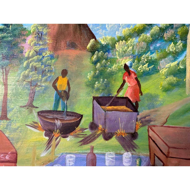 1980s Large 1980s Vintage Haitian Folk Art Oil Painting by Edgar Brierre For Sale - Image 5 of 12