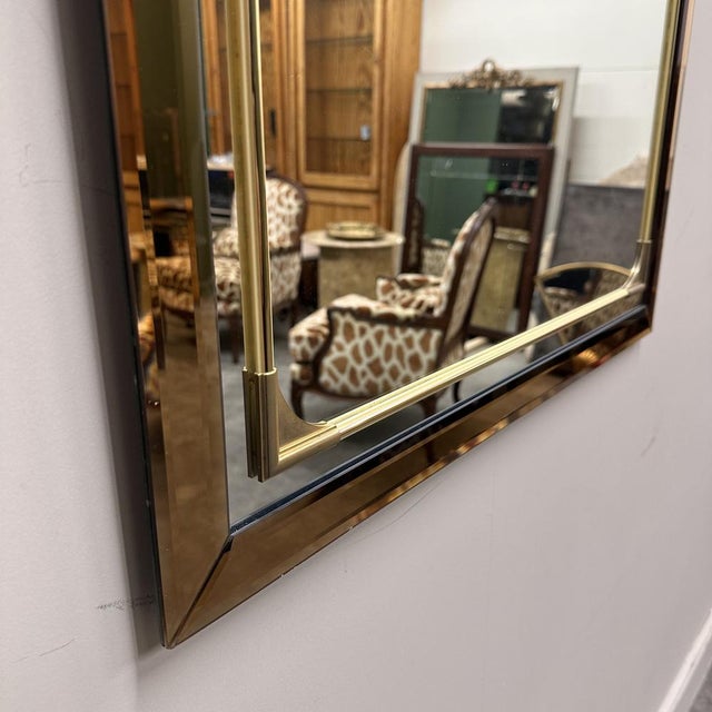 Rectangular Schöninger Mirror with Bronze-Tinted Glass & Brass Detailing, German For Sale - Image 6 of 9