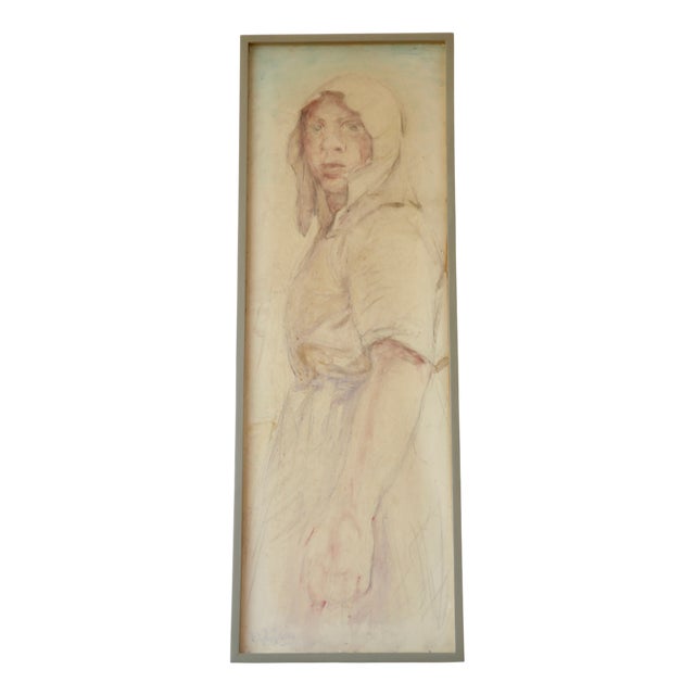 Victor Charles Haegeman, Peasant Girl, Watercolor, 1910s, Framed For Sale