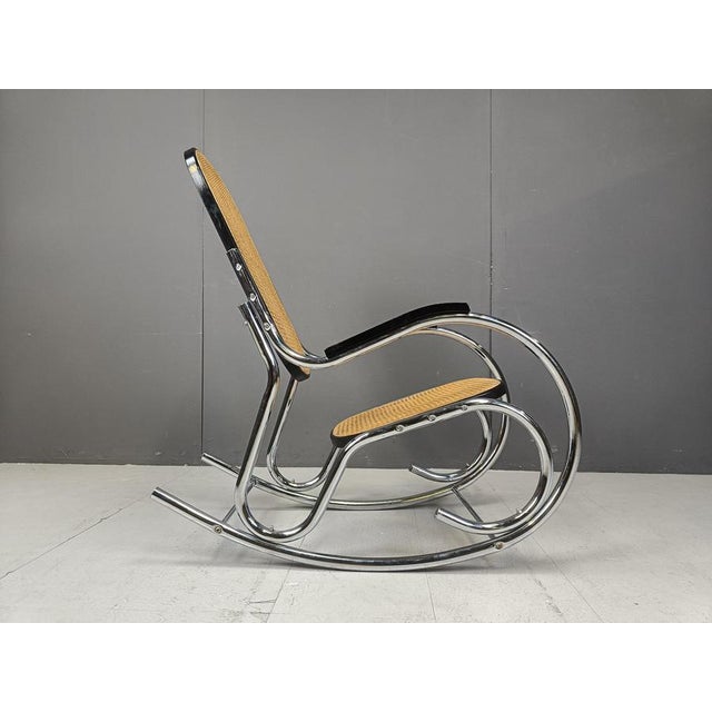 Vintage Chrome and Rattan Rocking Chair, 1960s For Sale - Image 10 of 11
