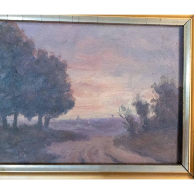 20th Century American Tonalist Sunset Landscape Painting in Gold Frame For Sale - Image 4 of 13