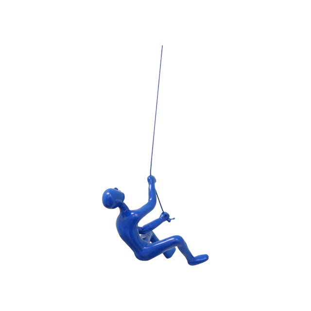 Climbing Man Wall Art Sculpture - Blue For Sale