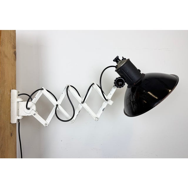 Industrial Black Enamel Scissor Wall Lamp, 1950s For Sale - Image 11 of 18