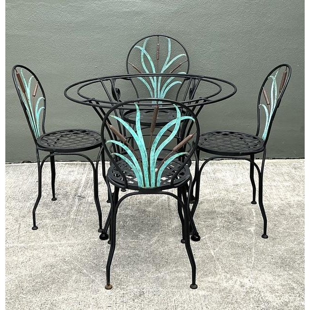 Vintage Cast Aluminum Cat Tail Dining Table Set of 5 For Sale - Image 11 of 12
