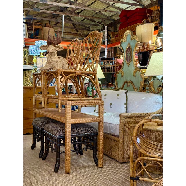 Vintage Chinoiserie Faux Bamboo Fretwork Ottomans With Leopard Upholstery-Pair For Sale - Image 12 of 12