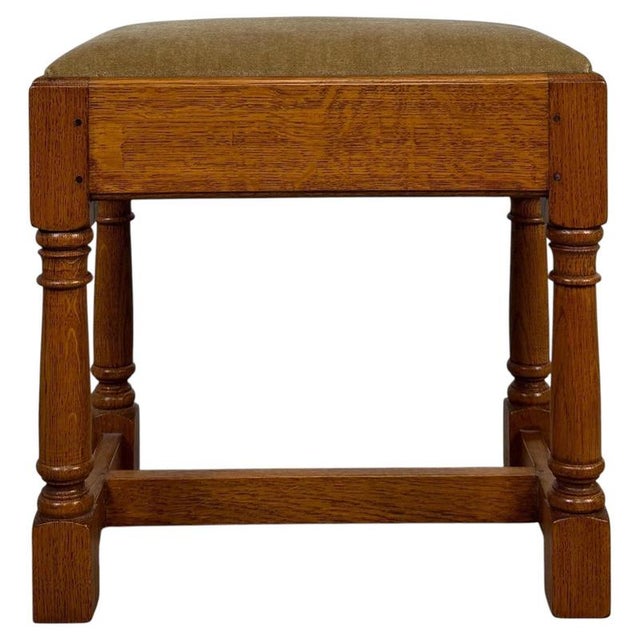 Antique English Oak Writing Table with Matching Stool, 1900s, Set of 2 For Sale - Image 12 of 18