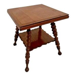 Antique Victorian Table Bottom Shelf Oak Barley Twist Legs Glass Ball Claw Feet