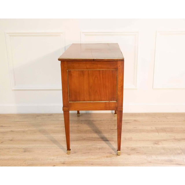 Brown Louis XVI–Style Cherrywood Chest of Drawers with Brass Trim, France For Sale - Image 8 of 8