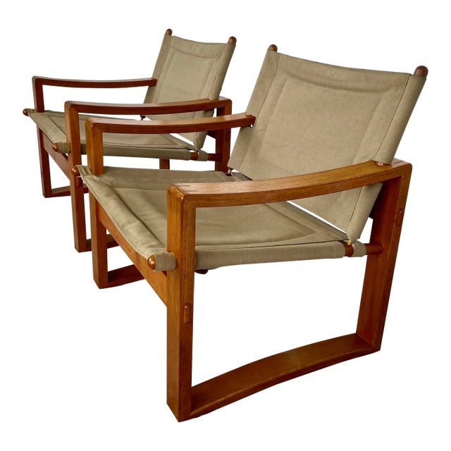 Mid 20th Century Pair Safari Chairs Style of Borge Jensen for Mobelfabrik For Sale