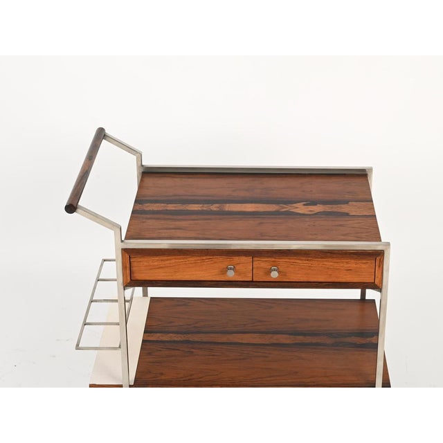 Metal Serving Bar Cart with Drawers in Rosewood and Chrome by George Coslin, Italy, 1950s For Sale - Image 7 of 15