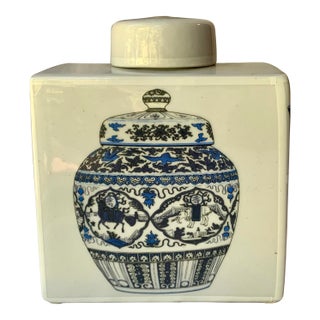 1990s Fabian Jouvin Paris Porcelain Tea Cannister Jar For Sale
