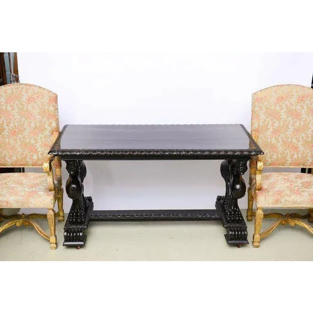 19th Century Antique Tycoons 19th Century Renaissance Revival English Ebony Table-Writing/Console/Library/Center Tycoon’s Provenance For Sale - Image 5 of 10