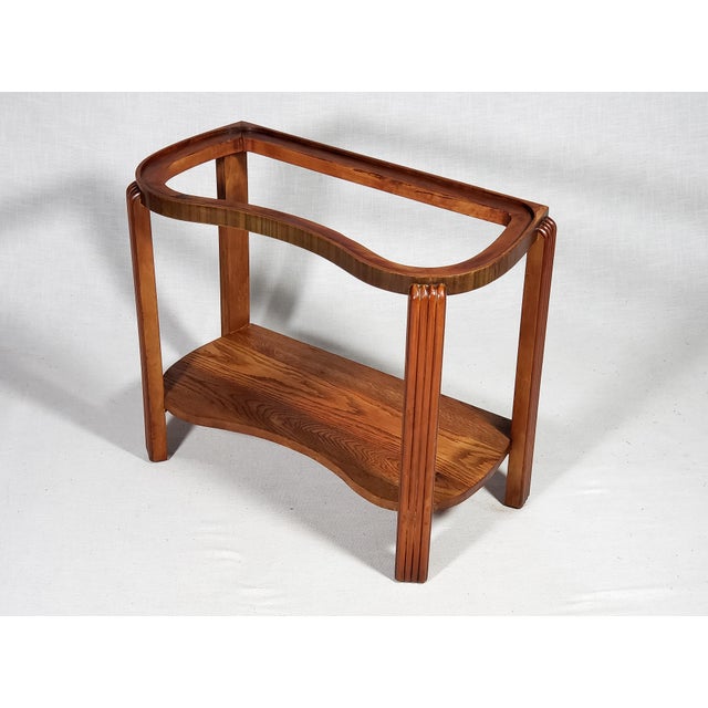 Vintage Original Art Deco Cobalt Blue Mirror Glass Kidney Shape Solid Wood End Table For Sale - Image 9 of 14