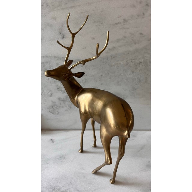 Large Vintage Solid Brass Stag For Sale - Image 4 of 8