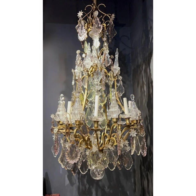 Metal 1920’s Bronze and Crystal Chandelier For Sale - Image 7 of 8