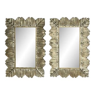 Contemporary, Leaf Motif, Murano Glass, Silver Gilt, Wall Mirrors, Italy, 21st C For Sale