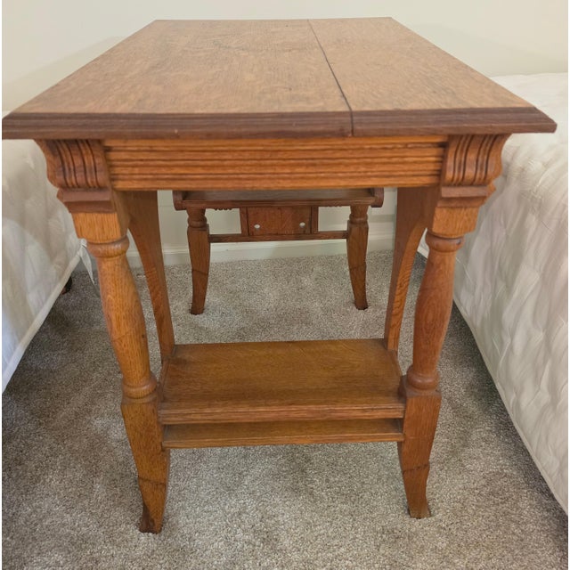 Late 1800's Art Nouveau Red Tiger Oak Library Table For Sale - Image 6 of 7