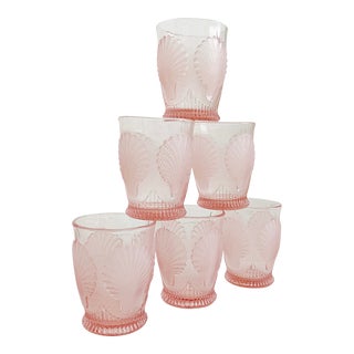 1970s Pink Glass Seashell Grotto Tumblers - Set of 6 For Sale