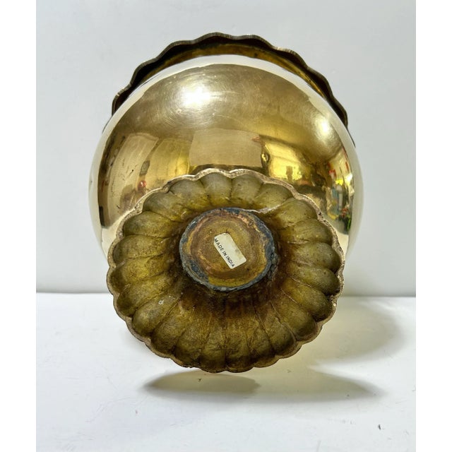 Brass Hollywood Regency Brass Pedestal Cachepot Planter With Fluted Rim – Vintage Decor For Sale - Image 8 of 10
