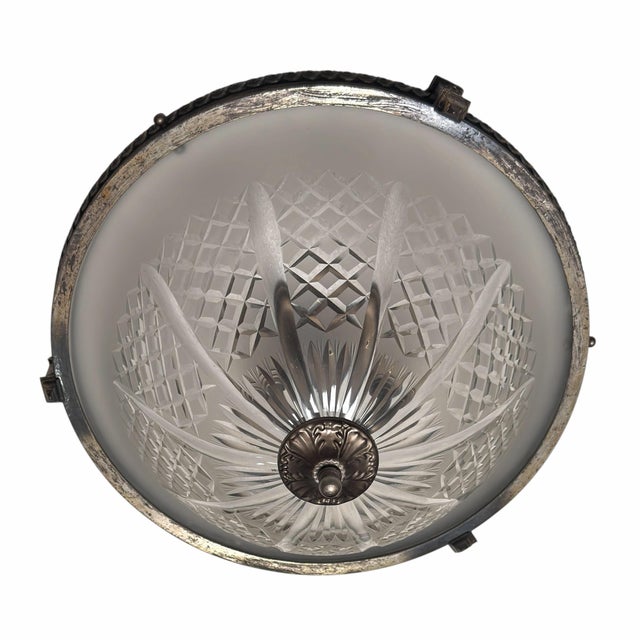Art Deco Antique Art Deco Cut Crystal Flush Mount Ceiling Light Fixture For Sale - Image 3 of 4