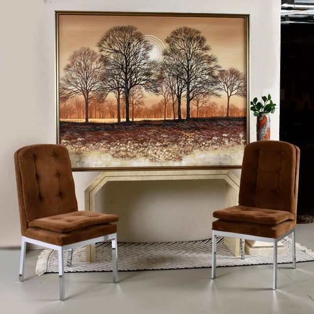 Burnt Orange Large Mid-Century Modern Orange and Brown Tree Landscape Painting Signed Williams For Sale - Image 8 of 12