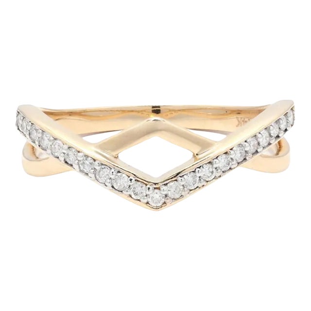 14k Gold Diamond Chevron Ring 14k Gold Modernist Jewelry for Her, Size 7 For Sale