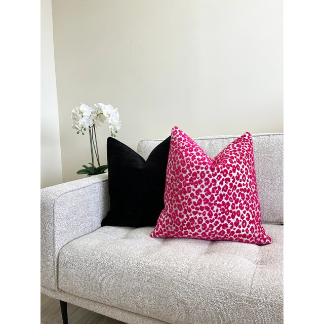 Textile Magenta Pink Leopard Print Velvet Pillow With Plush Feather Down Insert For Sale - Image 7 of 7
