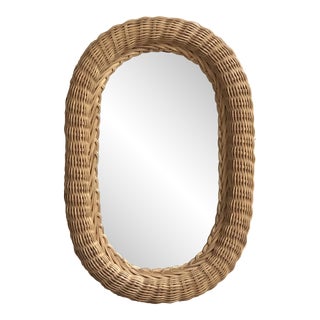 Vintage Natural Wicker Oval Wall Mirror For Sale