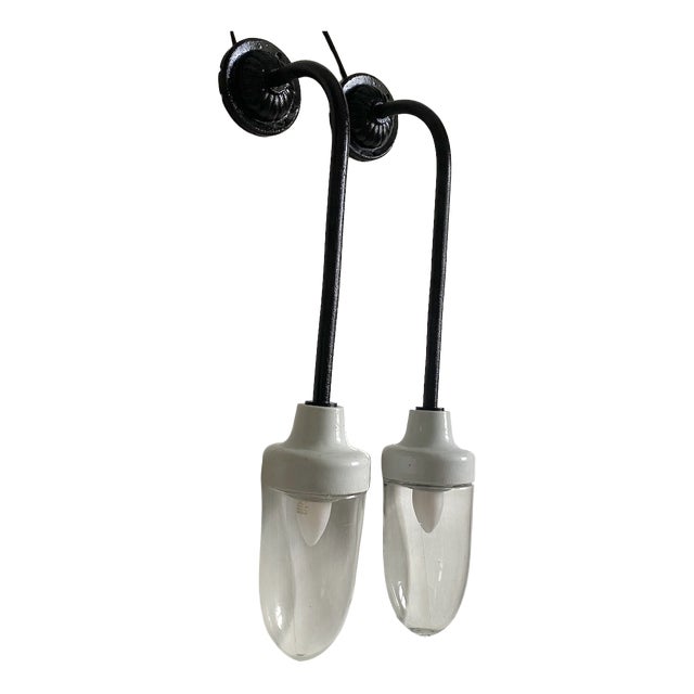 Art Deco Wall Sconces in Cast Iron with Glass and Ceramic, 1930s, Set of 2 For Sale