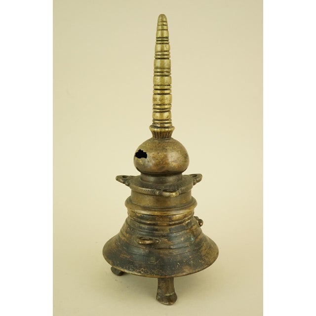 Antique Indian Dawat Bronze Inkwell in the Shape of a Stupa Pagoda, India, 19th Century For Sale - Image 4 of 18